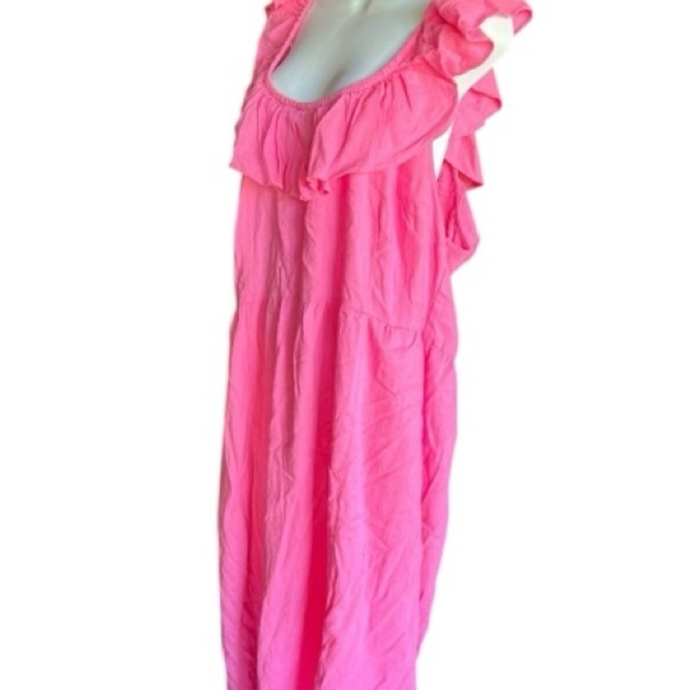 🆕Ava & Viv Vibrant Pink Cotton Ruffle Top Sleeveless Dress Side Pockets